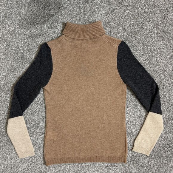 Morgan Taylor Cashmere Sweater Womens Small Turtleneck Colorblock Tan Gray Beige - Picture 2 of 11